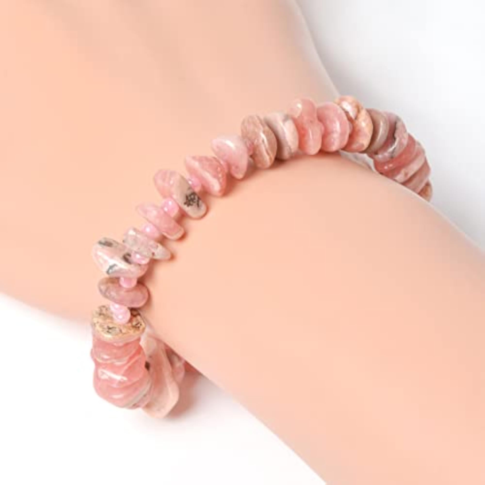 Natural Rhodochrosite Gemstone Stretch Bracelet, Pink