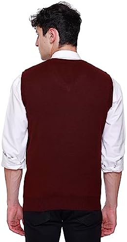 Woolen V Neck Sleeveless Half Sweater for Man Winter Pullover