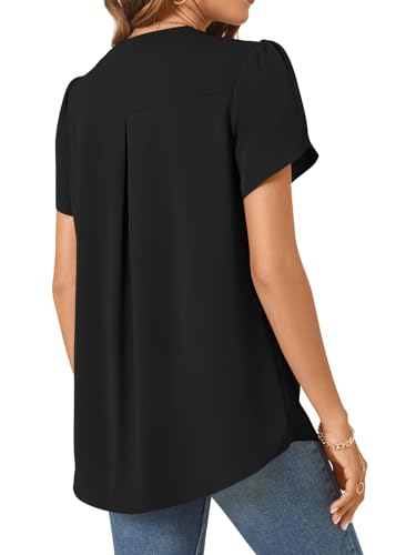 TAOHUADAO Womens Summer Dressy Chiffon Blouses Short Sleeve V Neck Tops for Leggings Casual T-Shirts3