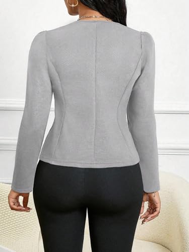 Light Grey Suede Button Open Front Jacket for Women – Perfect Fall and Winter Attire! - Image 2