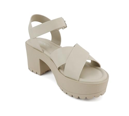 Image of Soda inchJoey inch ~ Women Open Toe Criss Cross Strap Mid Heel Sandal with Adjustable Ankle Strap