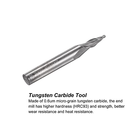 Image of uxcell Tapered Ball Nose End Mill, Uncoated Solid Carbide 2 Flute Spiral Milling Cutter, 0.75mm Radius, 1.5mm Diameter, 6mm Shank, 45mm Length, 20 Degree Angle
