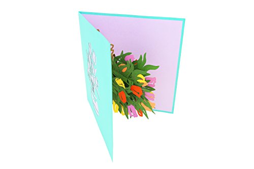 Poplife Tulip Bouquet 3D Pop Up Mother’s Day Card - Happy Anniversary, Thank You, Congratulations, Easter Flowers - For Mom, Daughter, Wife, Grandma, Sister, Aunt,Teacher #TOP7
