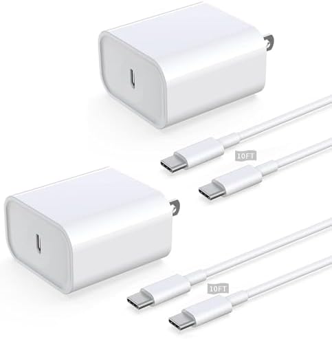 iPhone 15 Fast Charger, 2 Pack 20W PD USB C Wall Charger Fast Charging Block with 10FT Long Type C to C Fast Charging Data Sync Cable for iPhone 15/15 Plus/15 Pro/15 Pro Max, iPad Pro/Air/Mini