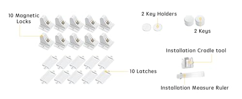 Image of Vmaisi Adhesive Magnetic Locks for Cabinets & Drawers (10 Locks and 2 Keys) (Pack of 2)