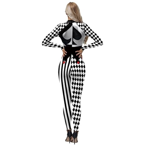 Bemeiren Jester Costume for Womens Creepy Clown Bodysuit Scary Joker Long Sleeve Outfit Costume Halloween Cosplay by Bemeiren - Image 2