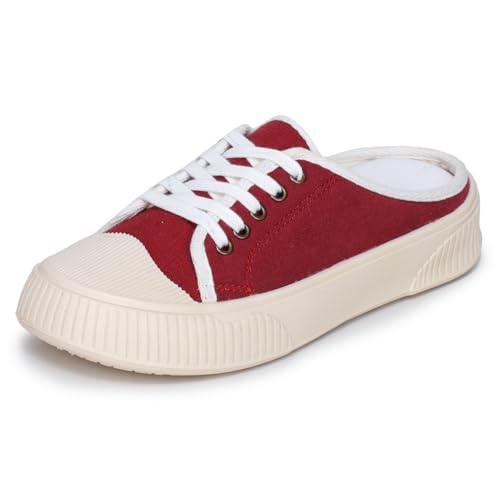 Image of TRASE Back Open Casual Sneakers for Women | Trendy Mule Slip-On Shoes with Lace-Up Front & Comfortable Cushioned Insole
