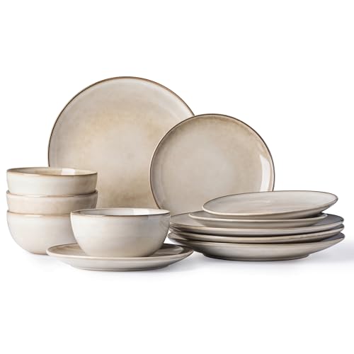 AmorArc Ceramic Dinnerware Sets for 4, 12 Pieces Handpainted Ston...