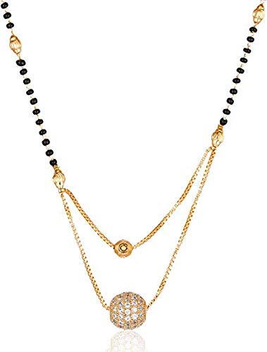 Digital Dress Mangalsutra Women's Pride Daliy wear Multi Strand Designs Gold Plated Double Hain Layer Mani Kanthi Stone Pendant Mangalsutra for Women 16-inch Length Black Beads Short Chain Mangalsutra