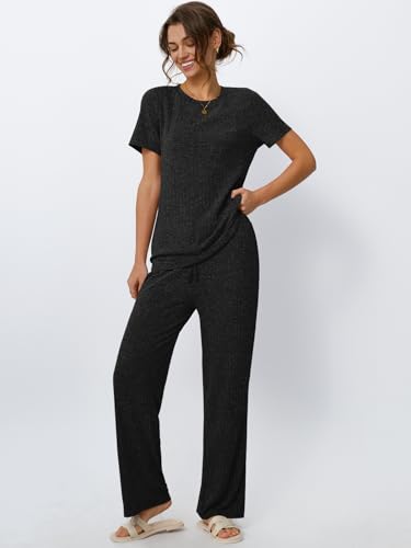 Image of LILLUSORY Womens Lounge Sets 2 Piece Matching Travel Outfits | Lightweight Ribbed 2 Piece Set, Breathable, Stretchy, Wrinkle-Resistant, Travel Ready, Versatile