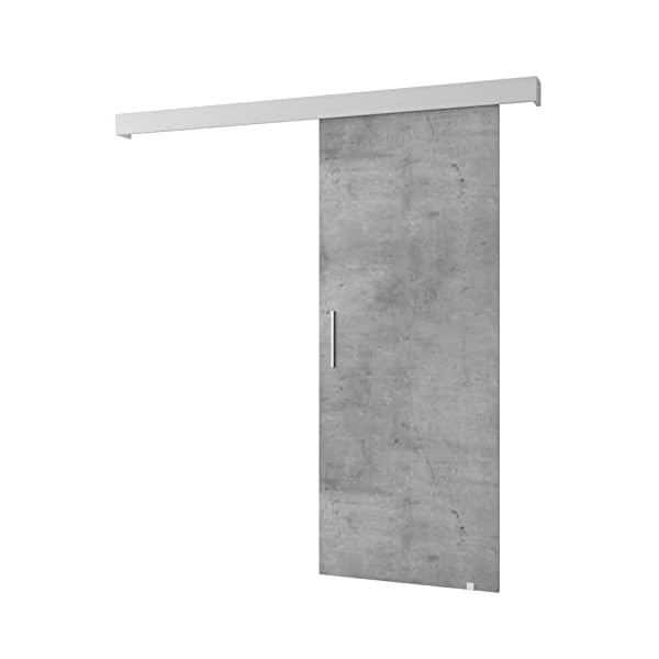 KRYSPOL Schiebetürsystem Salwador 1 Komplett-Set für Schiebetüren, Trennwände Innentüren, Modern Design (Beton/Gitter: weiß matt/Griff: Silber)