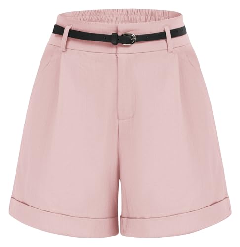 Belle Poque Women High Waisted Casual Shorts With Pockets Golf Shorts Walk Shorts (Pink,Xl)