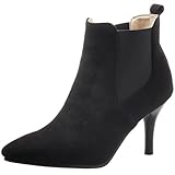 Joliss Botas de Vestir Mujer Elegante Tacón Alto Botas Chelsea Puntiagudo Tacón de Aguja Botas Cortas Sin Cordones Solid Botín Elastico Negro Talla 38 EU/39Cn