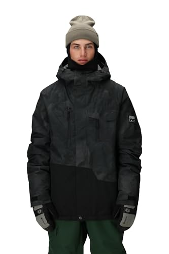 686 Men's Geo Insulated Jacket - Breathable Thermal Clothing with Asymmetrical Look - Water & Weather Resistant - Black Hemisphere, Large