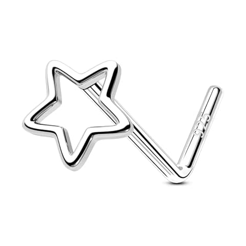 OUFER 925 Sterling Silver Nose Rings, Heart Nose Studs For Women, Cute Silver Nose Nostril Piercing Jewelry, L-Shaped 20G Nose Rings Studs-Silver Star Cover