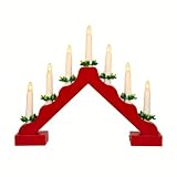 SHATCHI Traditionele Houten Pre-Lit Rode Kaars Brug Licht 7 LEDs Lampen - Batterij Aangedreven - Venster Kerstboom Thuis Kantoor Bureau Licht Vakantie Xmas Feestelijke Decoratie