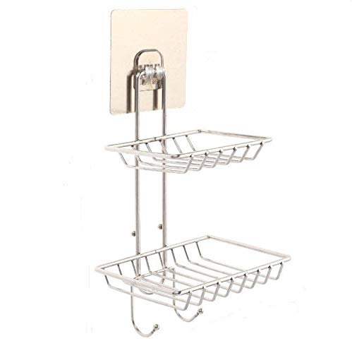 Stainless Steel Wall Mounted Double Layer Soap Dish Holder & Dispensers, Self-Adhesive Stainless Steel Waterproof Kitchen Bathroom Soaps Storage Rack with Hook for Home (B08HCZ455C) Amazon Price History, Amazon Price Tracker