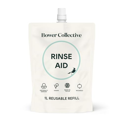 Bower Collective Rinse Aid Refill | Natural Dishwasher Cleaner Liquid | Concentrated Detergent Dishwashing Rinse Aid | Fragrance Free, 1 Litre