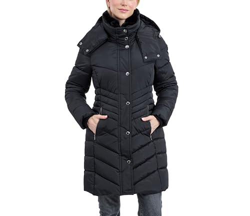 Faux Fur Collar Puffer, Black, Med