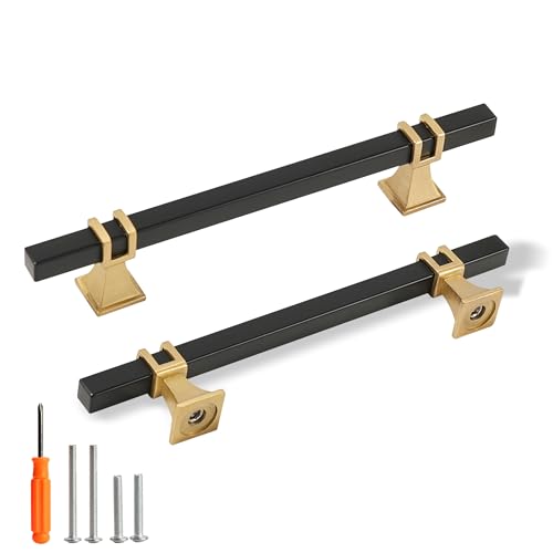 Redunest Cabinet Pulls Matte Black and Gold Cabinet Handles 10 Pack 5 Inch Kitchen Door Cupboard Wardrobe Drawer Handles Cabinet Hardware Bar Drawer Pulls 128mm Hole Centers