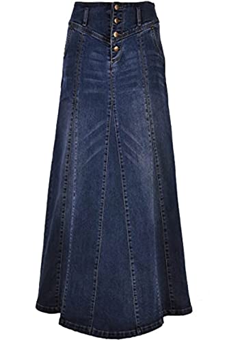 ebossy Women's High Rise Distressed Wash Denim Skirt A Line Swing Maxi Long Jean Skirts