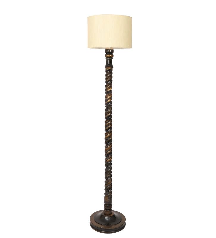 Image of tu casa Mango Wooden Floor Lamps with Spiral Base & Beige Jute Shade for Home Decor, Bedrooms Corner, Living Room, Gifting, Diwali Decoration, Hall, Office (Height: - 56 inch) - Bulb not Included