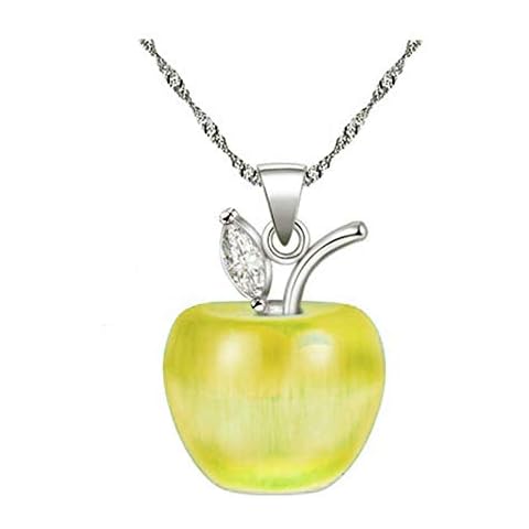 Tobestu Girl's Apple Necklace Silver Color Chain Fruit Pendant Necklace Rhodium Plated, Mothers Necklace YL007-2D(Yellow) Cover