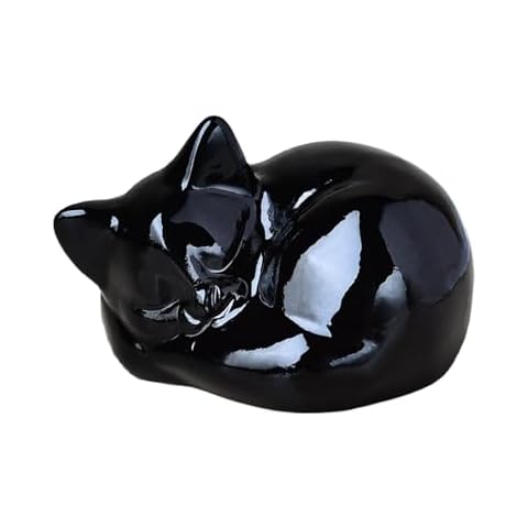 WUYOUSHI Natural Obsidian Cat Crystals Decor Sleeping Cat Statue Healing Crystal Polished Gemstones Bedroom Office Desk Home Decoration A Lucky Decoration Cover