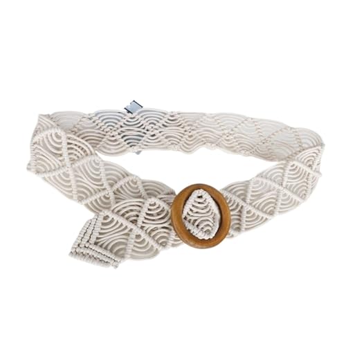 Decorative Belt Rope Hand-woven DIY Beach Dress Waistbands Accessories Belts Braided Belt Women Waist Chain Round Wooden Button(Beige)