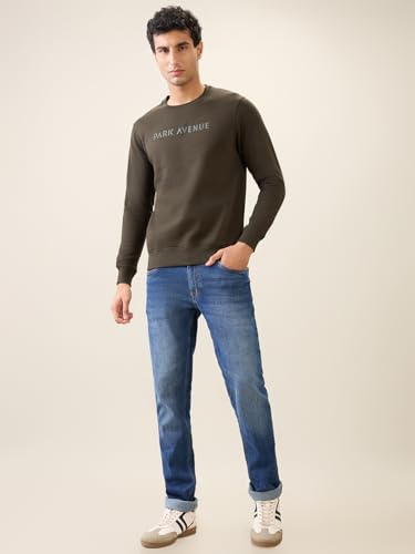 Image of Park Avenue Men Full Sleeve Slim Fit Solid Pattern Cotton Polyester Blend Regular Neck Regular Neck Casual Sweatshirt