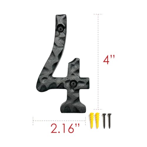 Image of NACH House Numbers for Outside, 4 inch Black Address Numbers for House - Number 4 - Rustic Numbers for Outside with Mounting Hardware