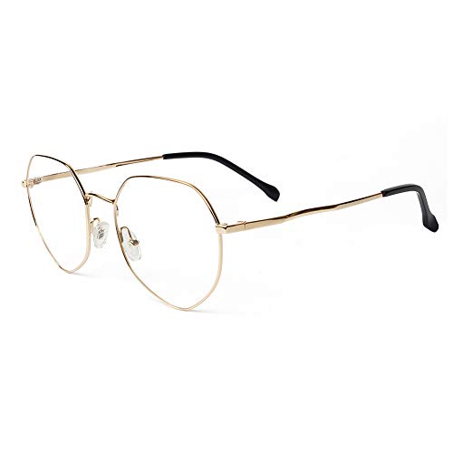 Gechiqno Irregular Blue Light Blocking Glasses for Women Man Clear Lens Metal Optical Frames Computer Eyeglasses Non Prescription Reading Eyewear Anti Eyestrain Gift for Nerds Hipsters（Gold）