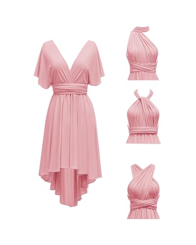 Image of Women's Short Convertible Dress with Bandeau High Low Infinity Bridesmaid Dresses Multi-Way Transformer Formal Dress