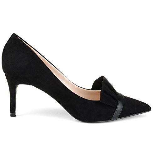 Brinley Co. Womens Mica Faux Suede Pointed Toe Ruffle Skinny Heels Black, 7 Regular US