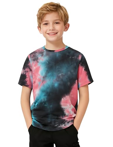 Image of Boys Tie Dye Shirt Cotton Short Sleeve Tshirts for Boys Summer Tops Kids Clothes Size 5-14 Years