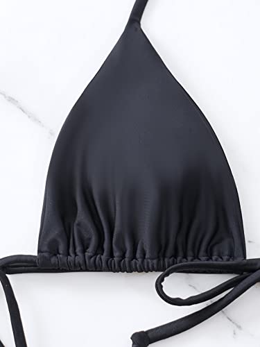 Image of Women's Triangle Halter Solid Bikini Top String Bathing Suit Tops