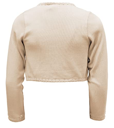 Girls Long Sleeve Beaded Sequin Scallop Trim Cotton Shrug Cardigan2