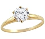 Size- 7 - Solid 14k Yellow Gold Round Solitaire CZ Cubic Zirconia Engagement Ring 1.0 ct