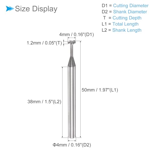 Image of T Slot End Mill, 4 Flutes 0.16 inch Dia 0.05 inch Cutting Depth, Solid Carbide CNC Straight Milling Cutter - (Applications: for Steel and Copper Milling)
