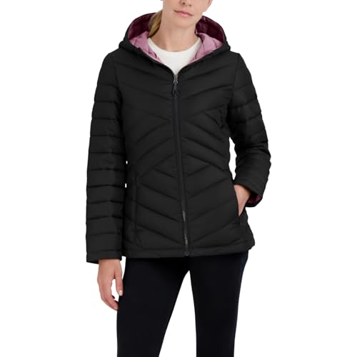 Nautica Women's Short Stretch Lightweight Puffer Jacket with Removeable Hood