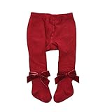 ccgo Newborn Baby Girls Tights Infant Toddler Girls Leggings Velvet Bowknot Warm Cotton Stockings Pant Baby Tight Socks (S(0-12 Months), Red-1 pack) (BT01)
