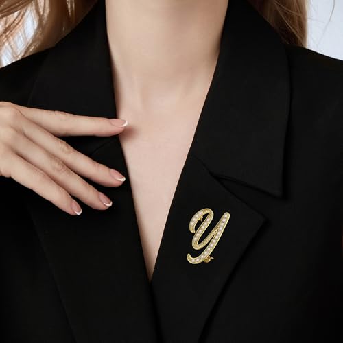 Image of Cicy Bell A-Z Initial 26 Letter Brooch Pins 18k Gold Plated Cubic Zirconia Breastpin Name Personalized Gifts for Women Men