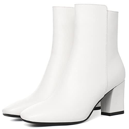 Image of Caradise Womens Chunky Block Heel Booties Zip Up Square Toe Ankle Boots