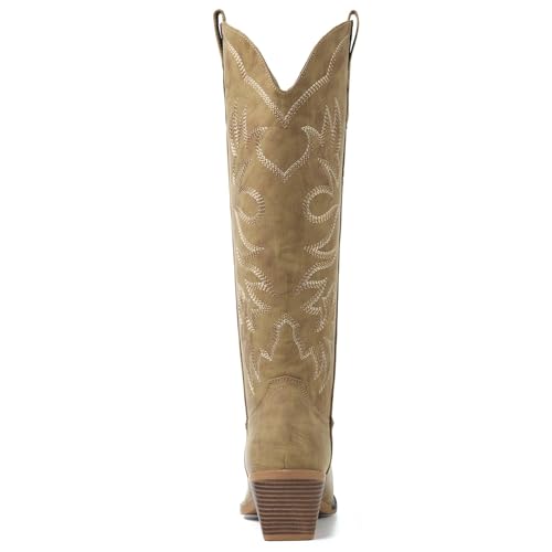 ZBVB Cowboy Boots for Women, Cowgirl Boots Knee High with Snip Toe, Chunky Heel and Classic Embroidery for Concert Wedding Rodeo Party, Brown 6 — view 5