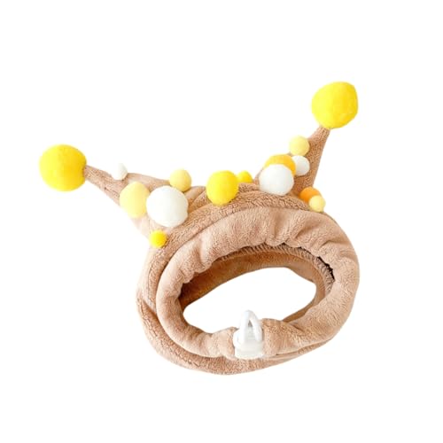 UGYMSIA ペットハット 猫用保温帽 秋冬用両面加?デボン/スフィンクス猫用デビルホーンハット 屋外着用 可愛いカラーボール飾り 猫の変装アクセサリー 肌触り良い快適 (ライトカーキ,L(10-20kg))