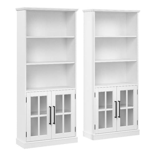 Bush Westbrook 5-Shelf Bookcase with Glass Doors (Set of 2)