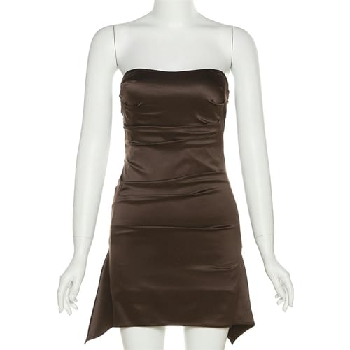 Robe Plissée Bustier à Taille pour Affiner la Silhouette Marron