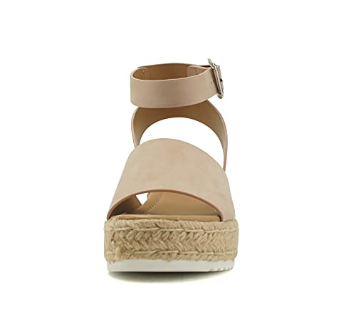 Image of Soda Topic Open Toe Buckle Ankle Strap Espadrilles Flatform Wedge Casual Sandal