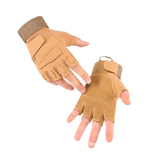 Image of Half Finger Tactical Gloves, Durable Fingerless Gloves for Cycling, Gym, Motorcycle Gloves, Training Gloves, Breathable Gloves, and Outdoor Activities (Khaki, L)