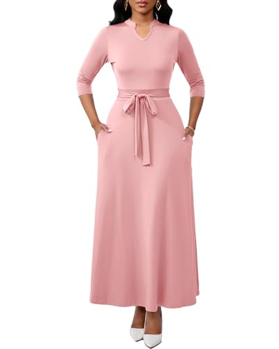 Image of BubFee Maxi Dresses for Women Semi Formal Long Dress 3 /4 Sleeve Casual A-line Church Dresses with Pockets